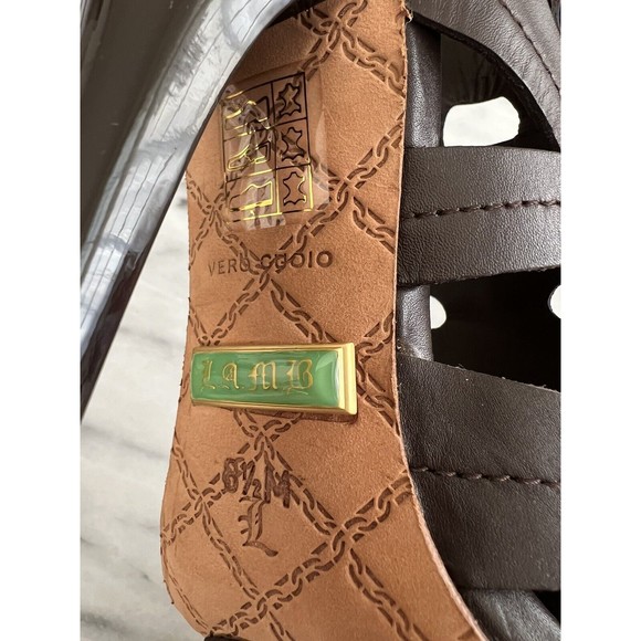 L.A.M.B. by Gwen Stefani Zan Sandals size 8.5 Dark Brown Buckle Back Zip Entry - Picture 7 of 9